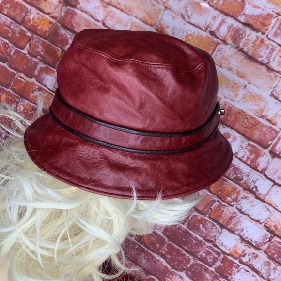 Vintage Coach Burgundy Red Leather Bucket Hat - Picture 5 of 10